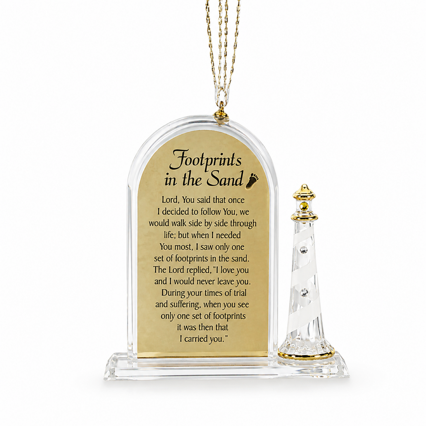 Footprints in the Sand Ornament – Christian Christmas Ornament, Lighthouse Ornament, Religious Gift