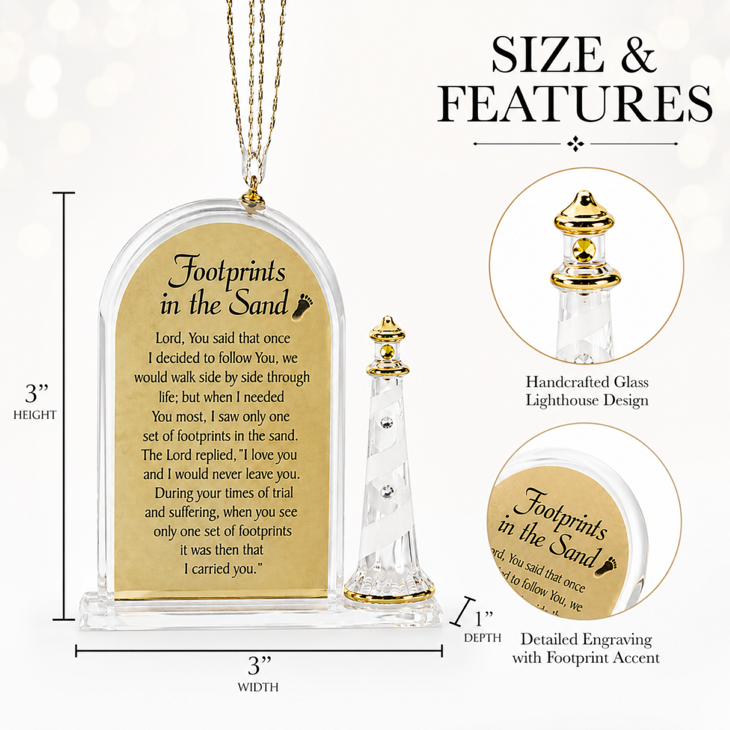 Footprints in the Sand Ornament – Christian Christmas Ornament, Lighthouse Ornament, Religious Gift
