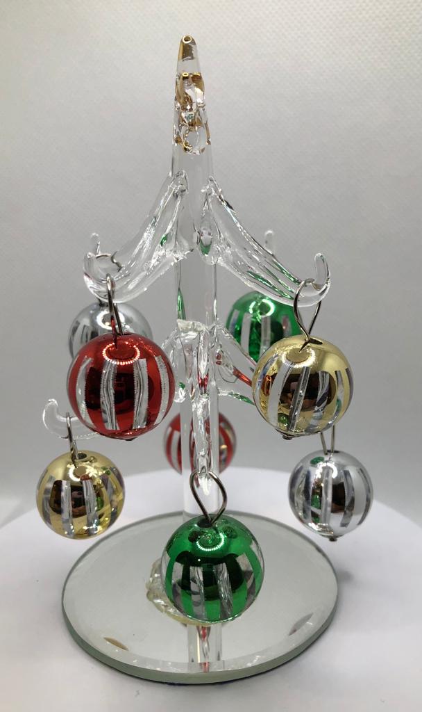 Glass Christmas Tree 4 Inches 8 Striped Ornaments