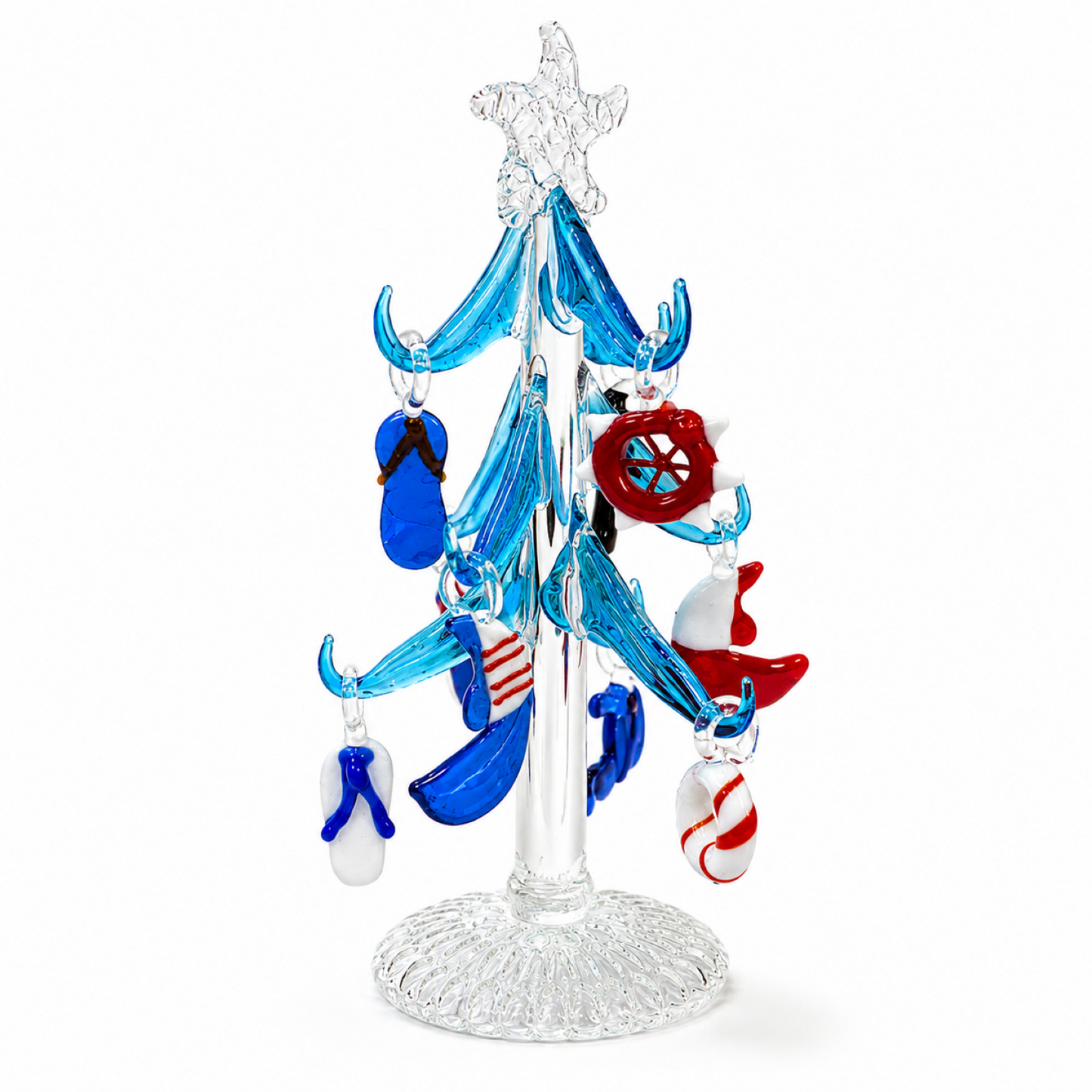 Glass Nautical Christmas Tree with 9 Ornaments in Gift Box – Coastal Decor Gift