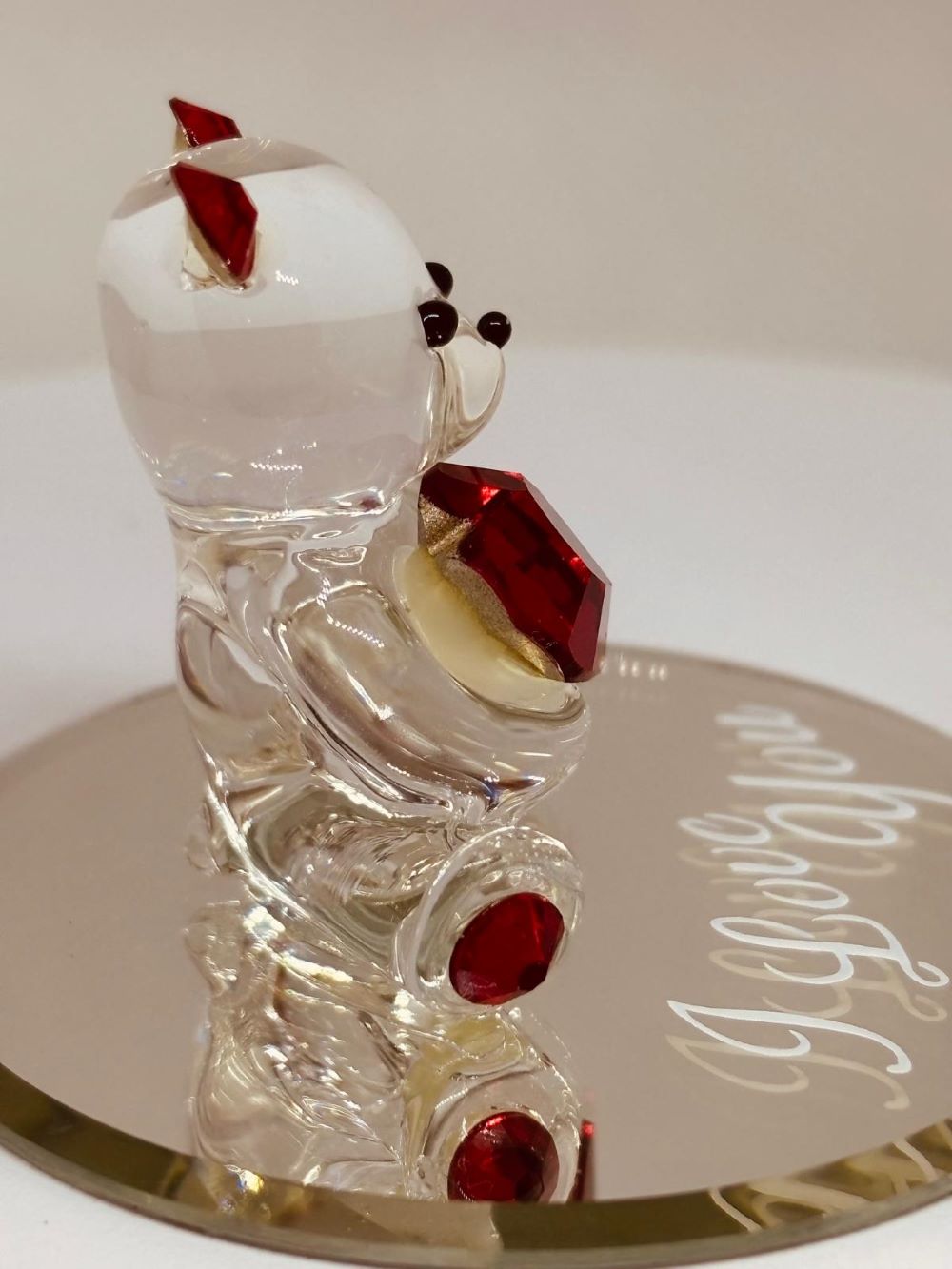 "I Love You" Bear Figurine | Handcrafted Glass Bear with Crystal Heart