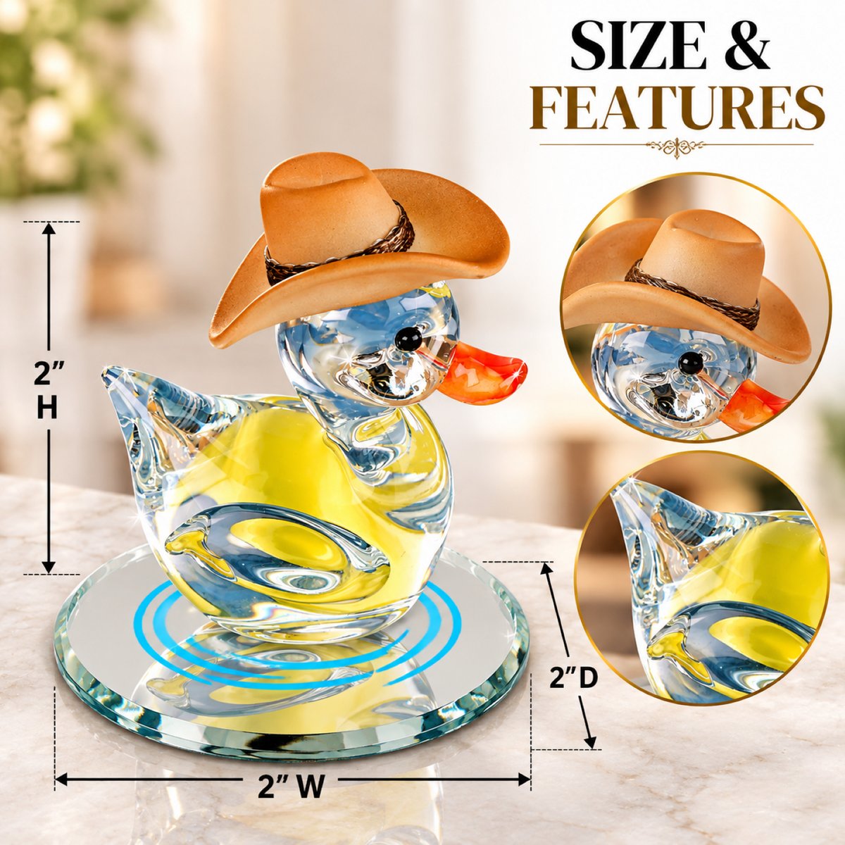 Glass Duck Figurine with Cowboy Hat, Country Decor, Duck Lover Gift