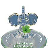Lucky Elephant Figurine with Clover Handcrafted Glass Elephant with Green Crystal Eyes