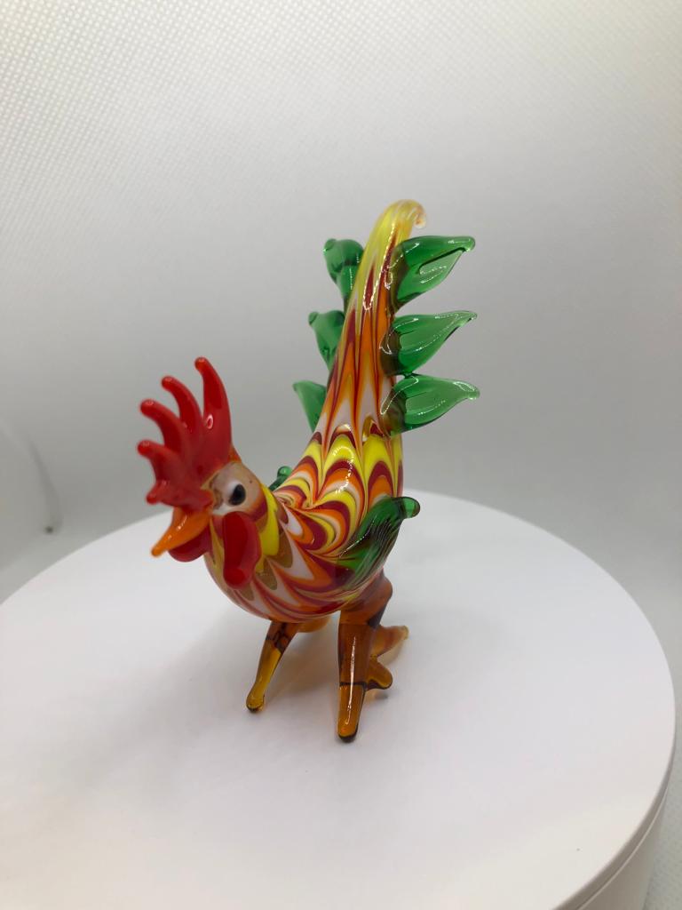 Milano Red and Orange Rooster Art Glass Animals Figurine