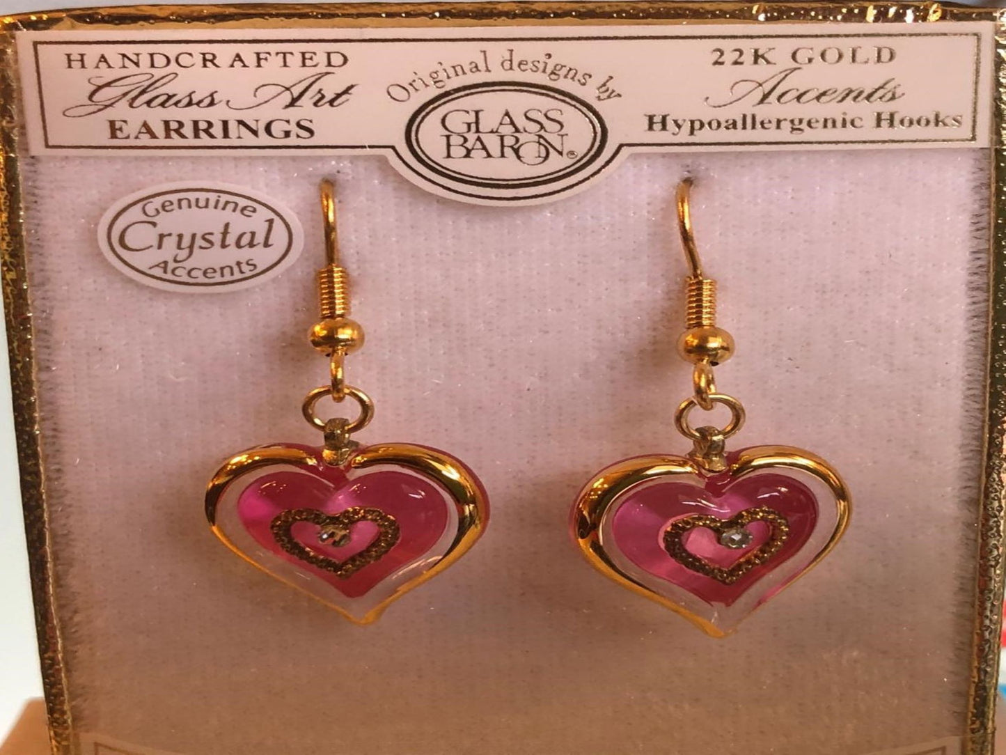 Handcrafted Pink Heart Glass Earrings | Dangle Crystal Heart Jewelry Gift for Her