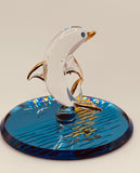 Sunset Dolphin Blue Glass Figurine | Handcrafted Coastal Decor with Crystal Accents