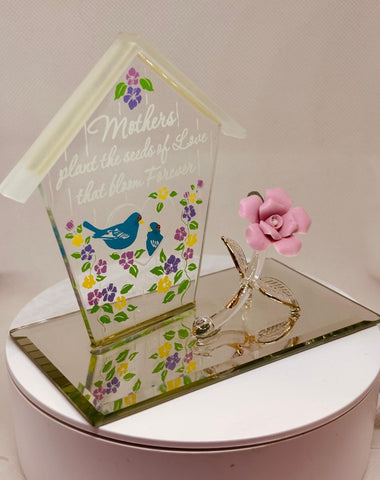 Mother’s Love Glass Rose Figurine | Handcrafted Gift with 22Kt Gold