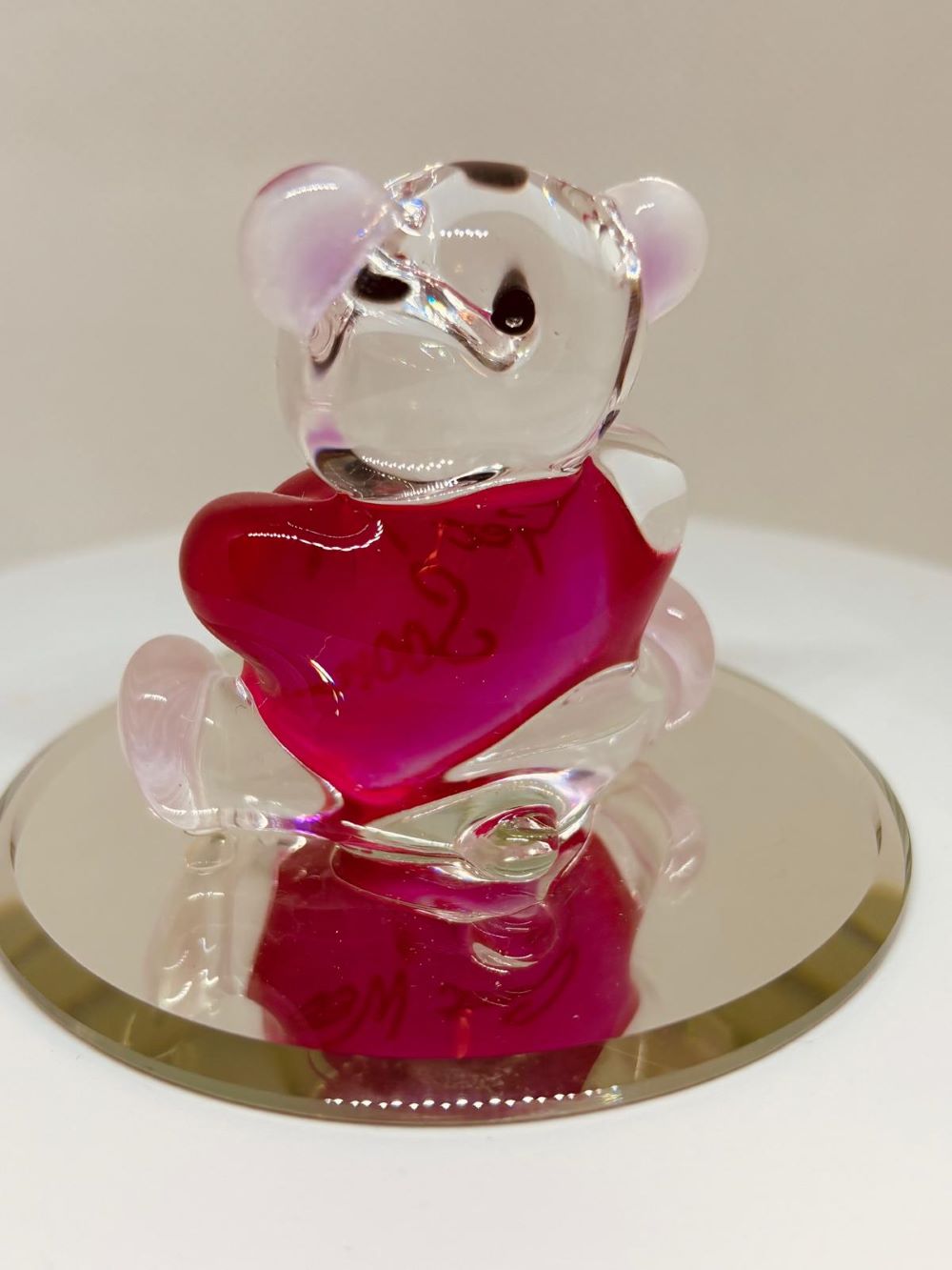 Get Well Soon Bear Figurine | Handcrafted Glass Bear with Pink Heart