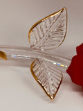 Red Rose Stem Figurine | Handcrafted Porcelain Rose with Glass Stem and 22Kt Gold