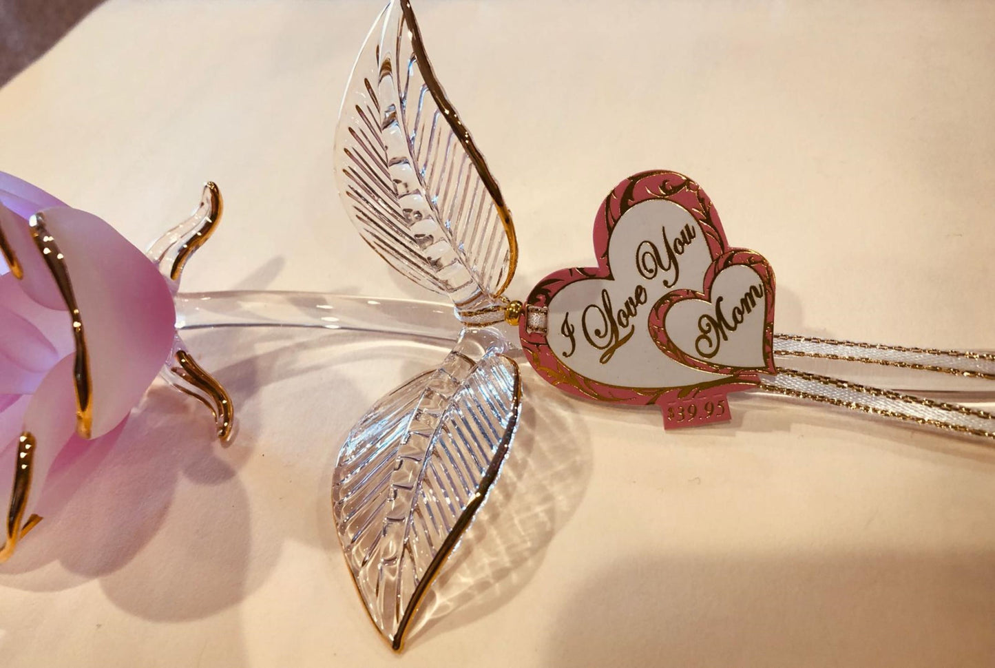 Pink Rose Figurine for Mom Handcrafted I Love You Mom Mother's Day Gift Home Decoration