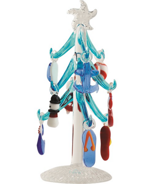 Blue Glass Tree with Ornaments, House Ornaments, Christmas Decor, Holiday Home Decoration, Glass Ornament