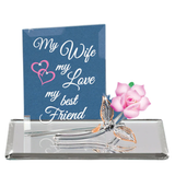 My Wife My Best Friend Pink Rose Figurine | Handcrafted Glass Gift