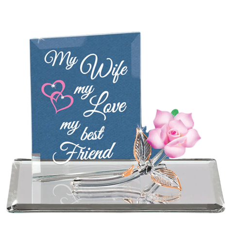 My Wife My Best Friend Pink Rose Figurine | Handcrafted Glass Gift