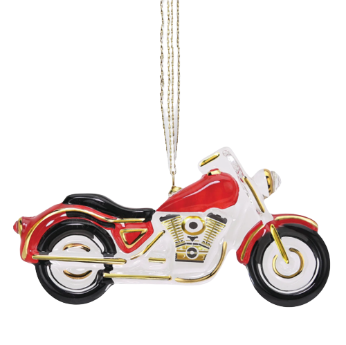 Red Motorcycle Handcrafted Glass Ornament with Crystal Accents