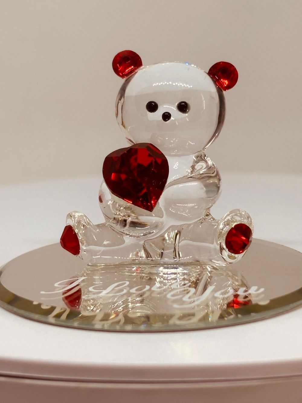 "I Love You" Bear Figurine | Handcrafted Glass Bear with Crystal Heart