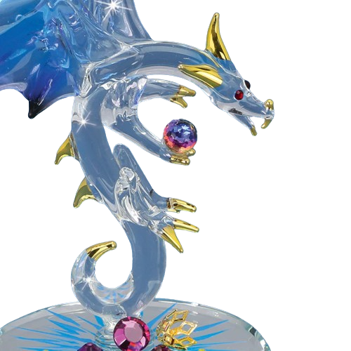 Jewel Keeper Dragon, Glass Dragon Figurine, Blue Wings, Handmade Dragon Statue, Home Decor Gifts, Holiday Gifts for Him/Her