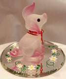 Pretty Pink Pig Figurine Handcrafted Glass Farm Animal Collectible with Crystals
