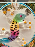 Island Gypsy Gecko Ornament | Handcrafted Colorful Glass Lizard with Crystal Eyes
