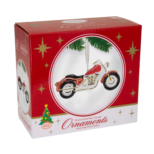Red Motorcycle Handcrafted Glass Ornament with Crystal Accents