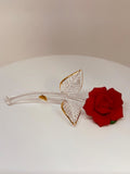 Red Rose Stem Figurine | Handcrafted Porcelain Rose with Glass Stem and 22Kt Gold