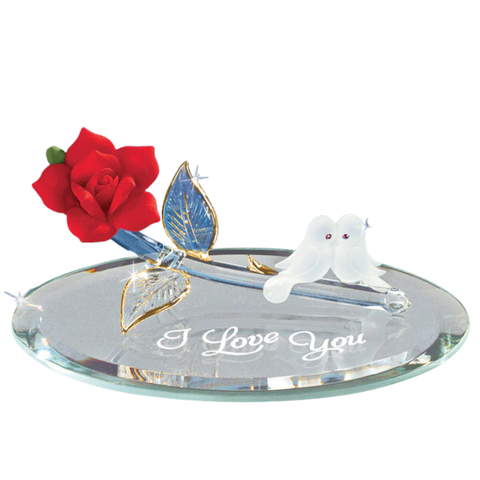 I Love You Rose with Doves Glass Figurine | Romantic Handcrafted Gift