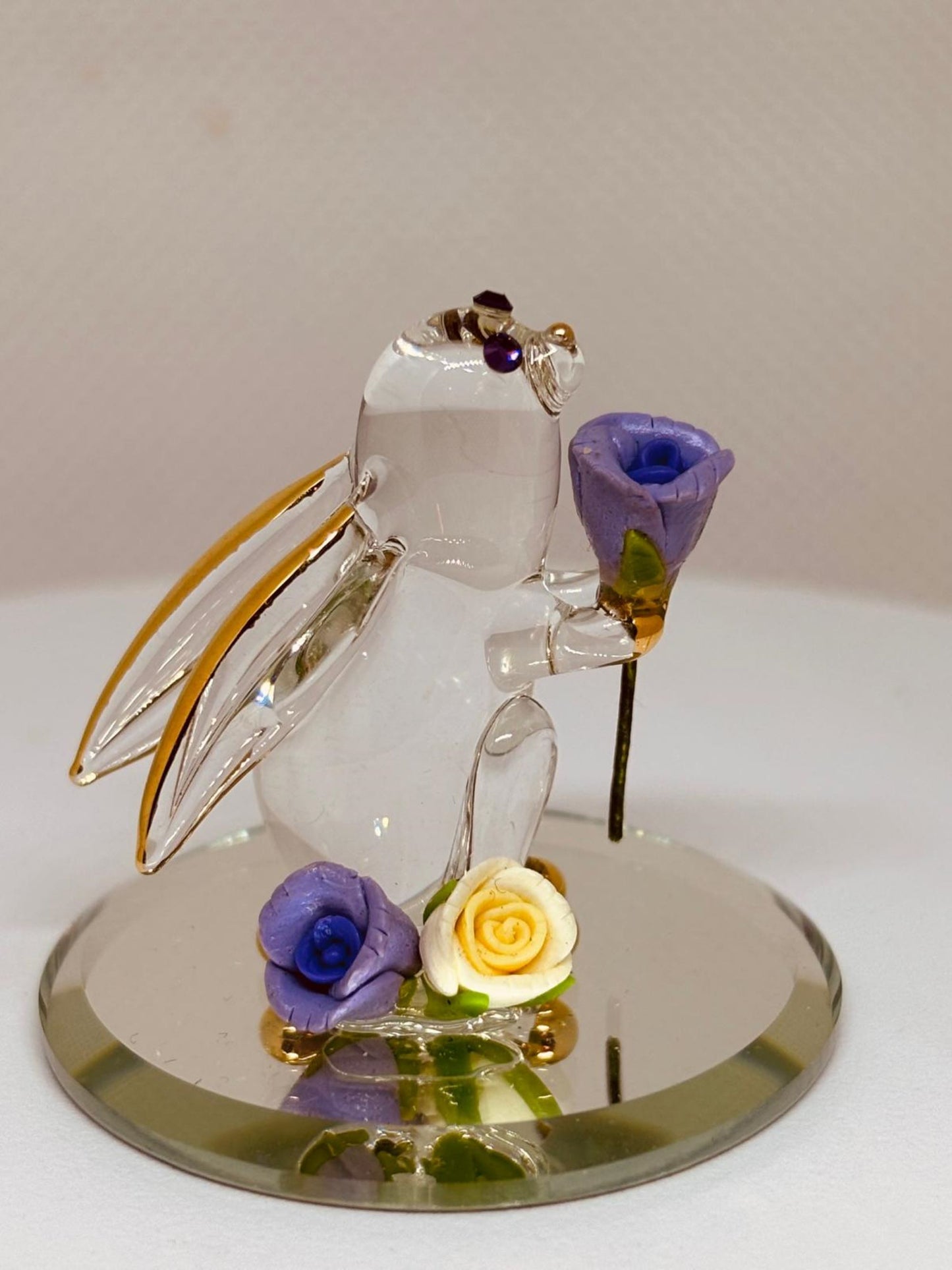 Garden Rabbit Glass Figurine | Handcrafted Bunny with Purple Rose