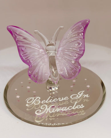 Believe in Miracles Butterfly Figurine | Handcrafted Glass Lavender Butterfly