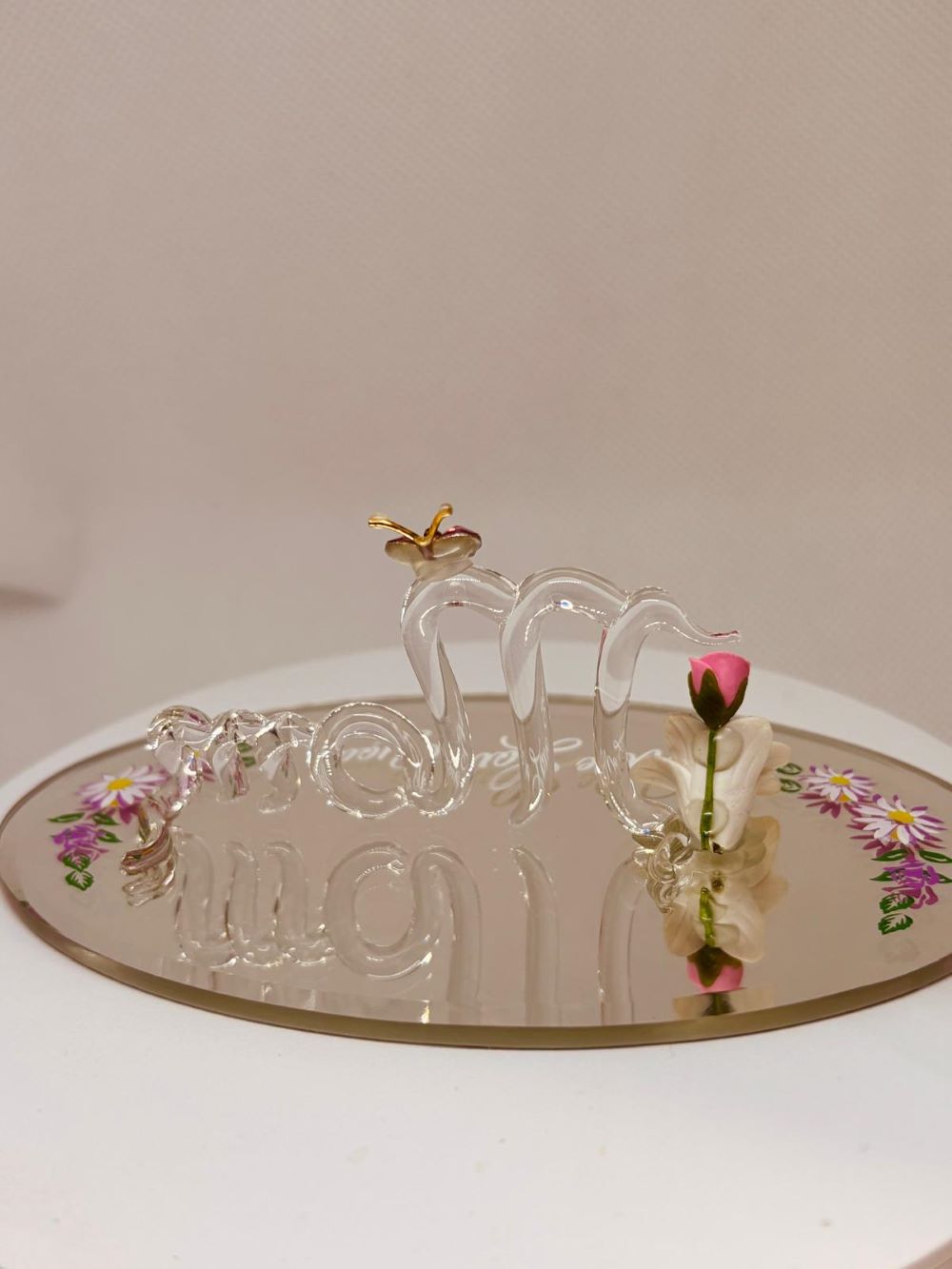 Mom “We Love You” Glass Figurine | Handcrafted Floral Gift with Butterfly Accent