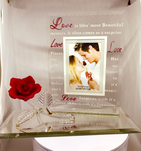 Love is Beautiful Picture Frame | Handcrafted Glass Frame with Rose Design