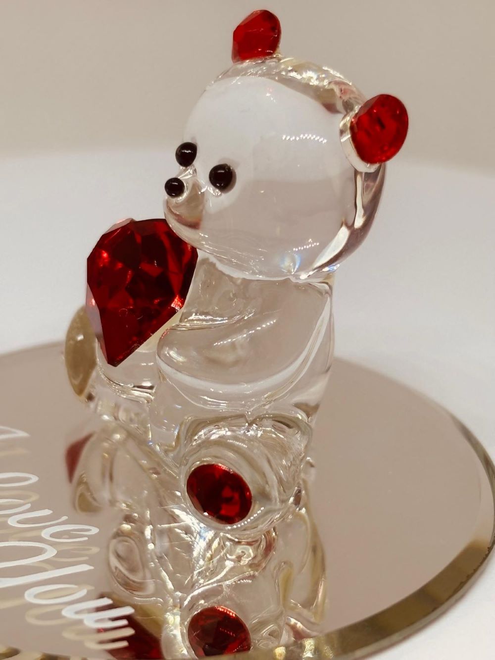 "I Love You" Bear Figurine | Handcrafted Glass Bear with Crystal Heart