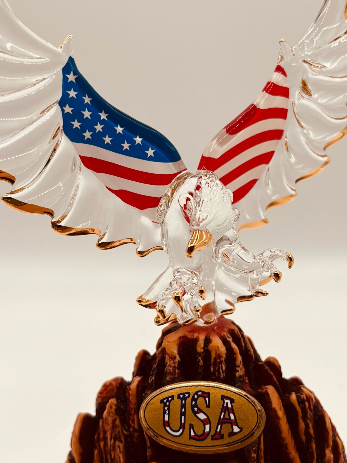Patriotic Eagle Glass Figurine | USA Flag Wings American Pride Display Decor