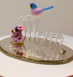 Mom "I Love You" Glass Figurine Hummingbird with Flowers Handcrafted Gift