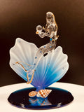 Mermaid on Blue Coral Glass Figurine | Crystal Ocean Mermaid Fantasy Décor