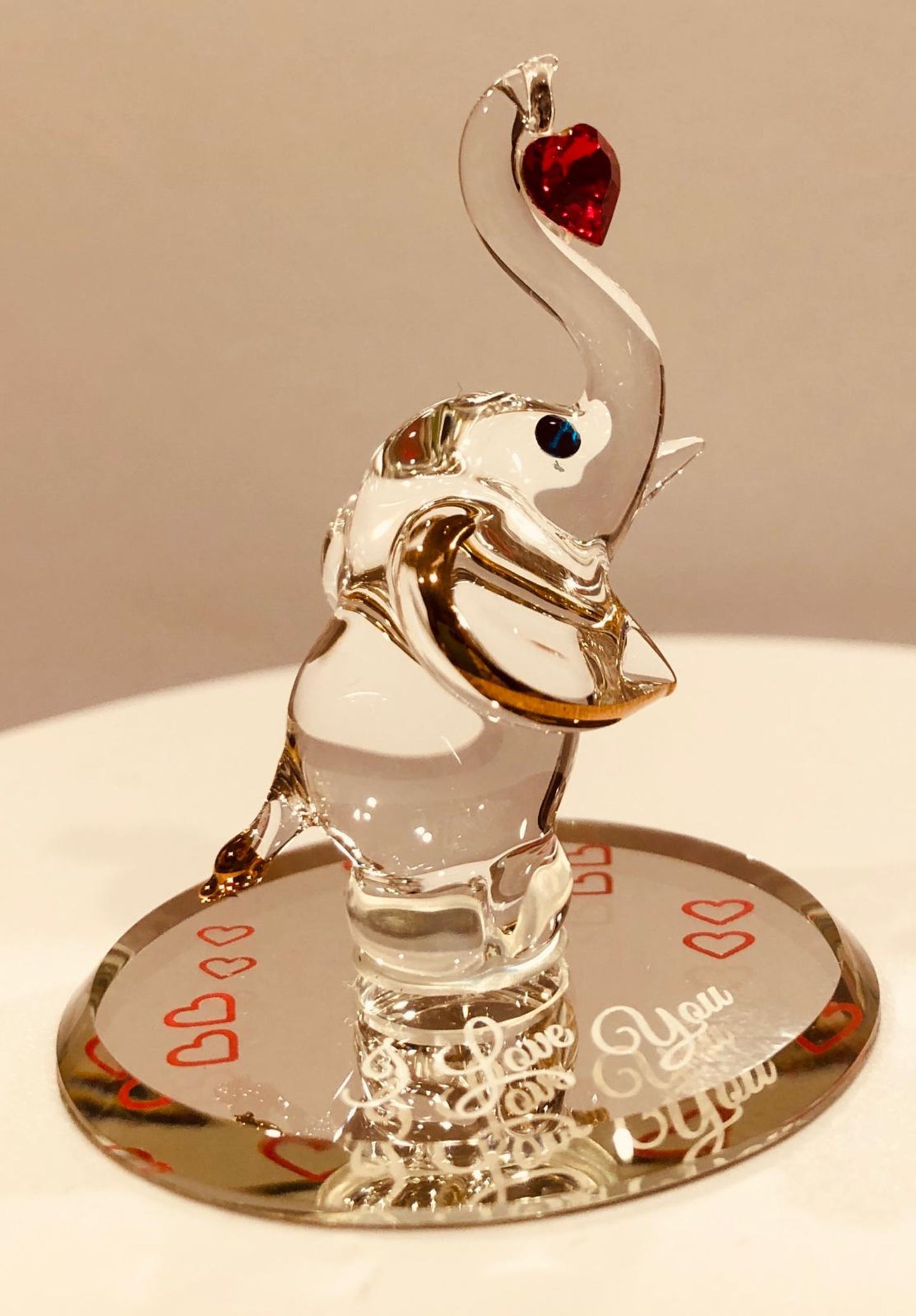 Glass Elephant Figurine Love Gift for Her Romantic Animal Collectible Mini Decor