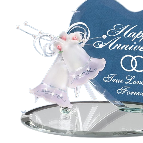 Glass Anniversary Bells and Heart Collectible Figurine