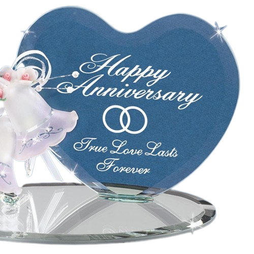 Glass Anniversary Bells and Heart Collectible Figurine