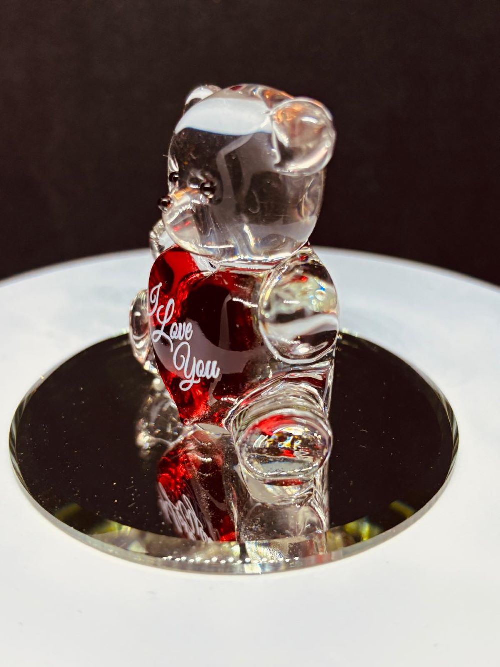 Bear “I Love You” Figurine | Handcrafted Glass Bear with Red Heart
