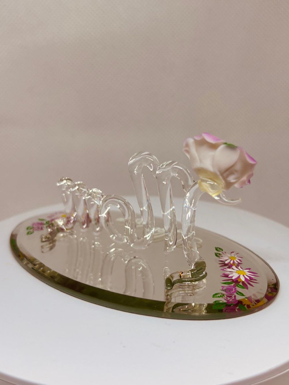 Mom I Love You Pink Rose Figurine | Handcrafted Glass Rose Gift for Mom