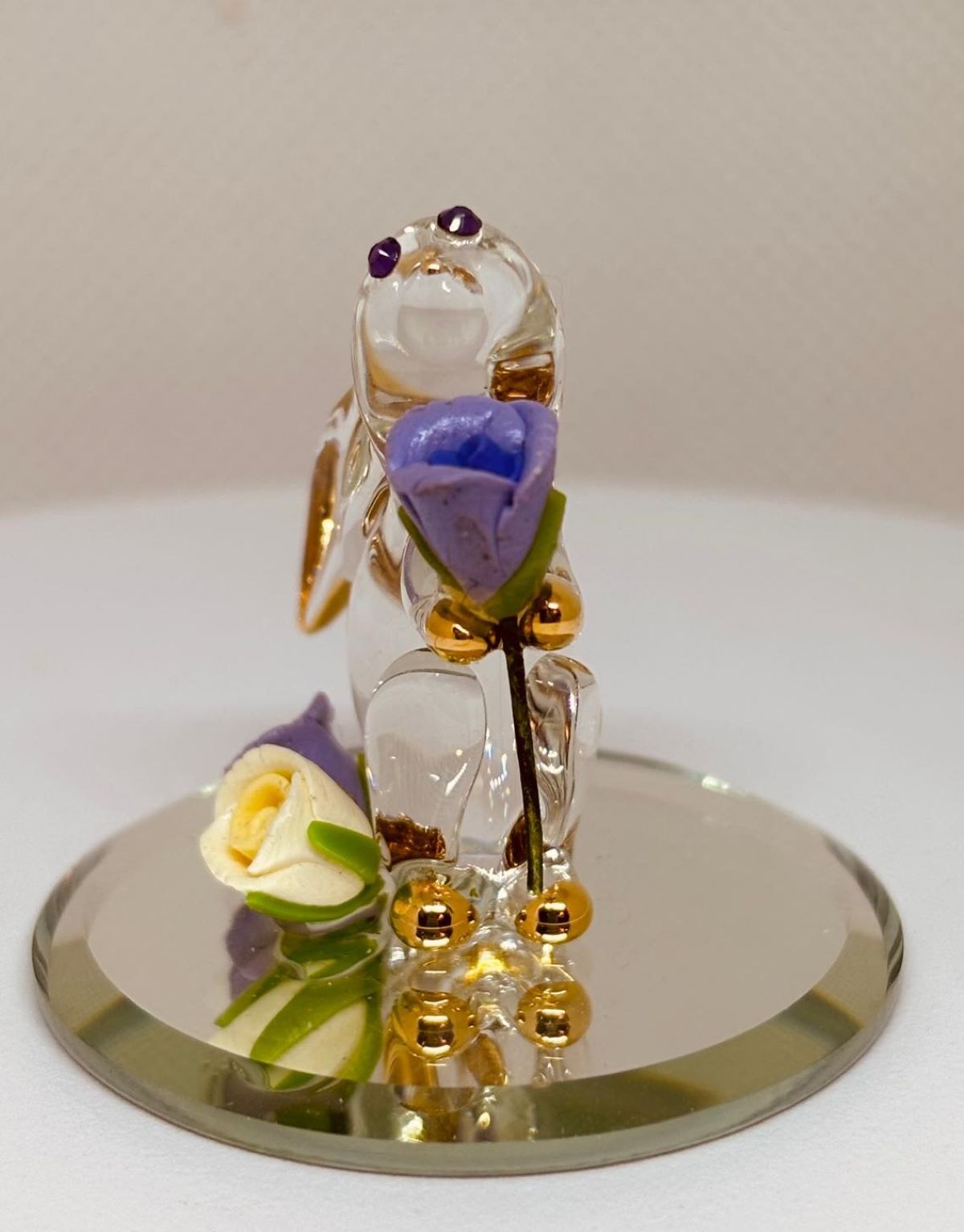 Garden Rabbit Glass Figurine | Handcrafted Bunny with Purple Rose