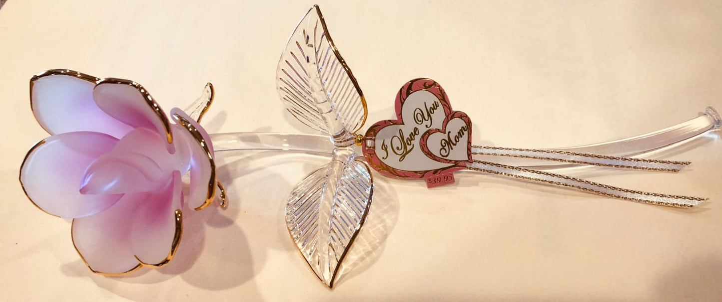 Pink Rose Figurine for Mom Handcrafted I Love You Mom Mother's Day Gift Home Decoration