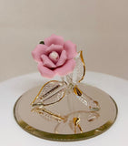 Pink Rose Glass Figurine | Handcrafted 22Kt Gold Trimmed Glass Rose Gift for Her