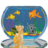 Cat & Fish Bowl Glass Figurine Handcrafted Orange Tabby Cat Collectible Gift