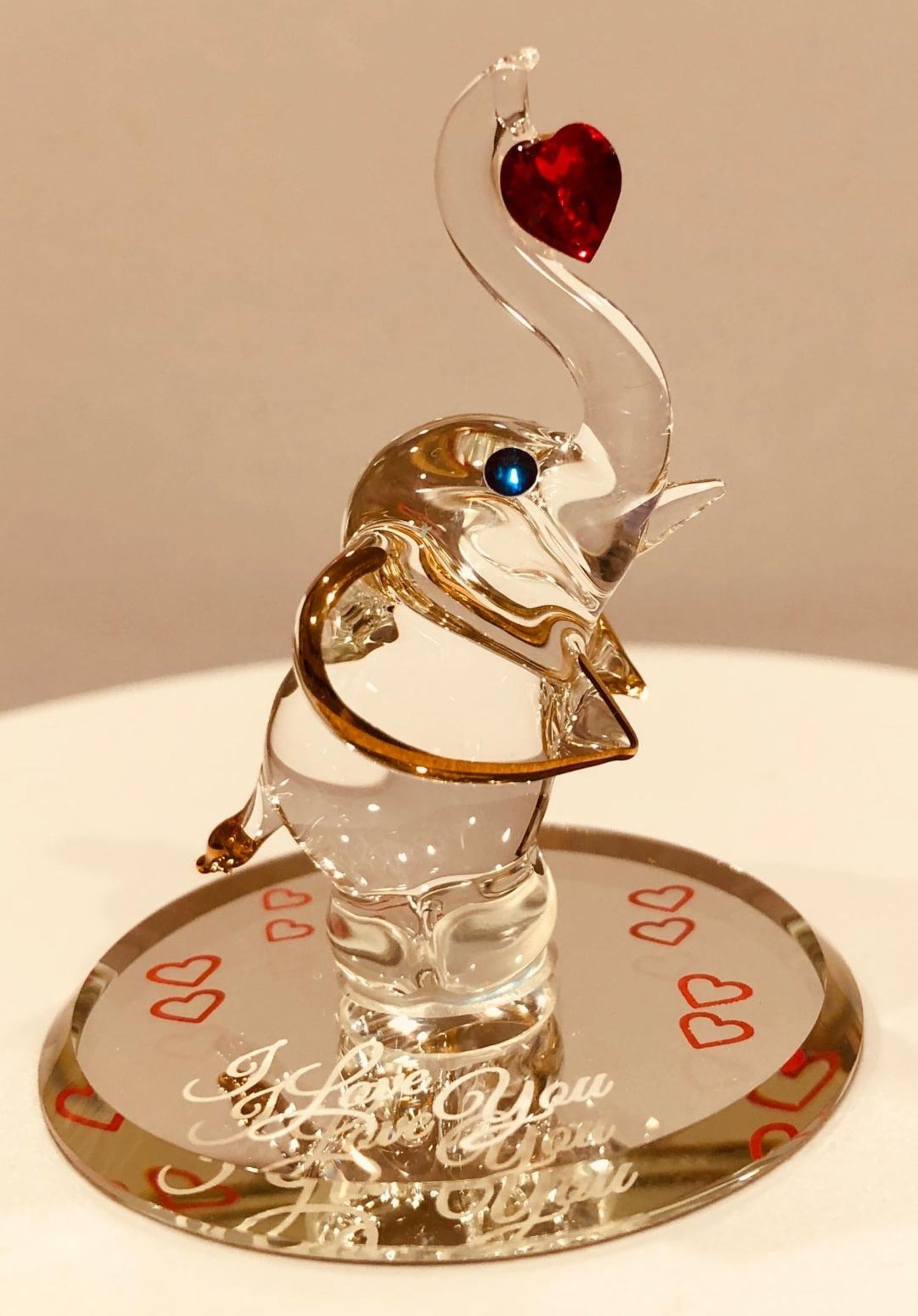 small glass elephant figurine holding red heart i love you gift romantic decor