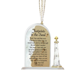 Handcrafted Footprints in the Sand glass ornament with lighthouse, crystals, and gold accents