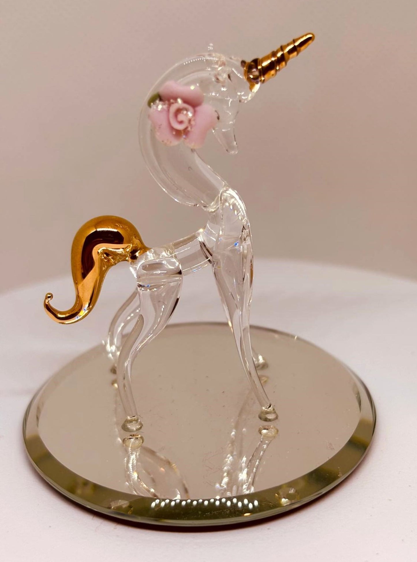 Dainty Unicorn Figurine Handcrafted Glass Unicorn with Gold Accents