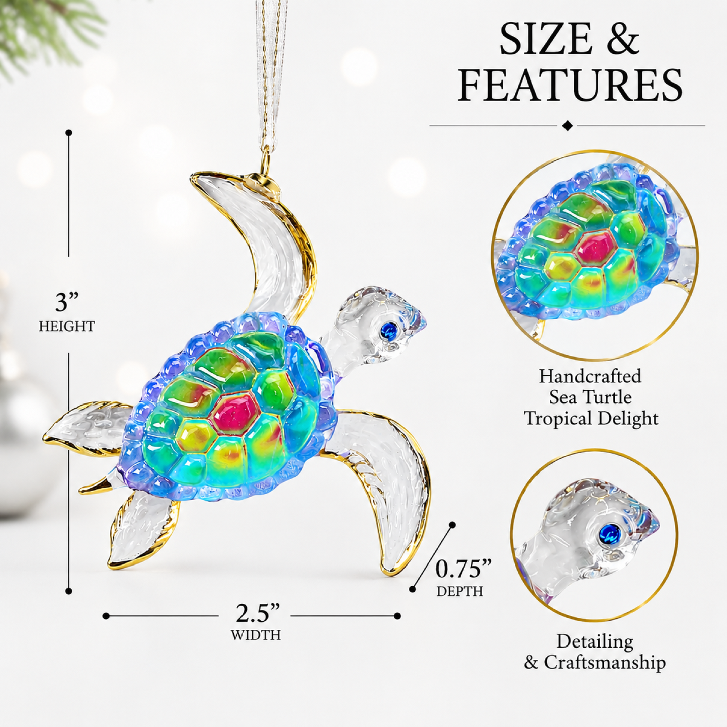 Sea Turtle Tropical Delight Glass Ornament, Handcrafted Sea Turtle Christmas Ornament, Coastal Beach Decor, Ocean Life Ornament, Marine Animal Gift