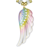 Rainbow Angel Wing Necklace Handcrafted Glass Pendant with Crystals on 18" Gold Chain