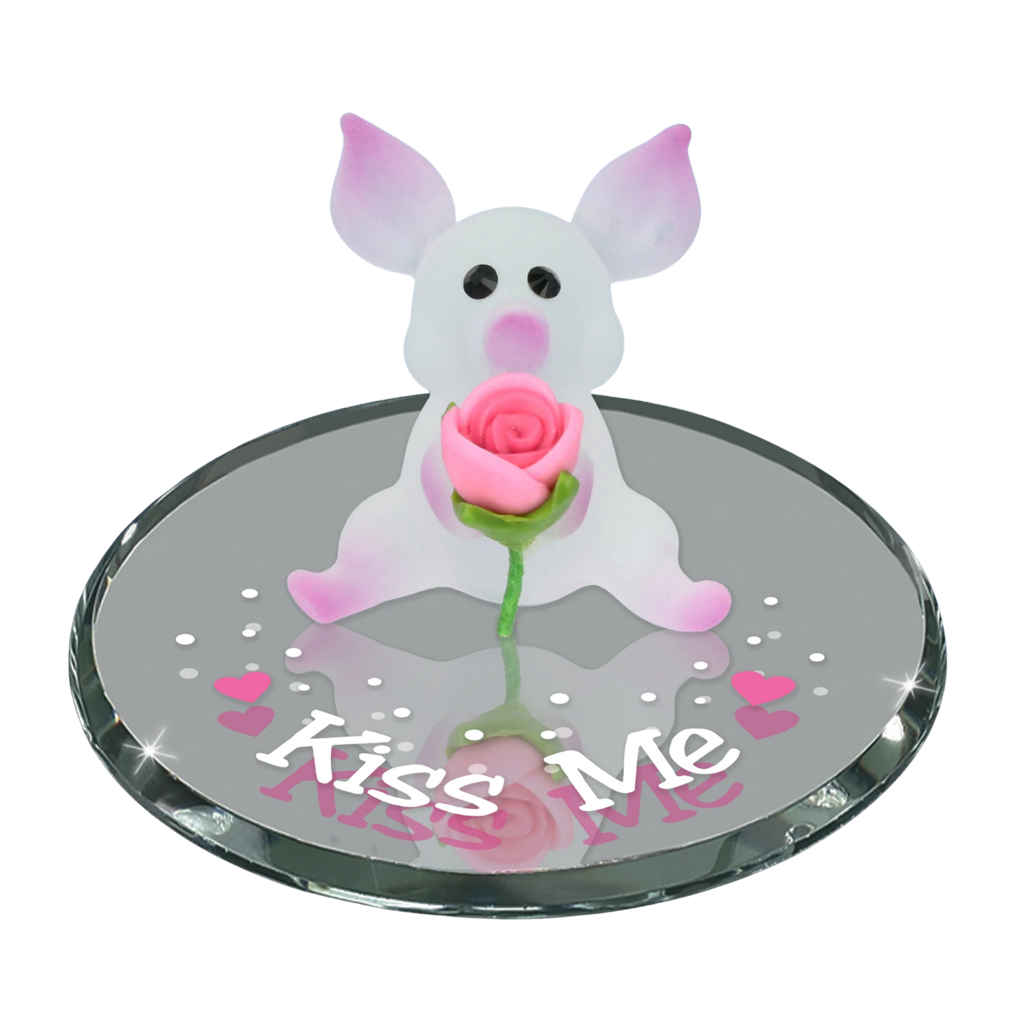 Pig Figurine with Rose, Handcrafted Glass Pig Gift, Romantic Gift, Valentine Gift, Love Collectible, Glass Decor