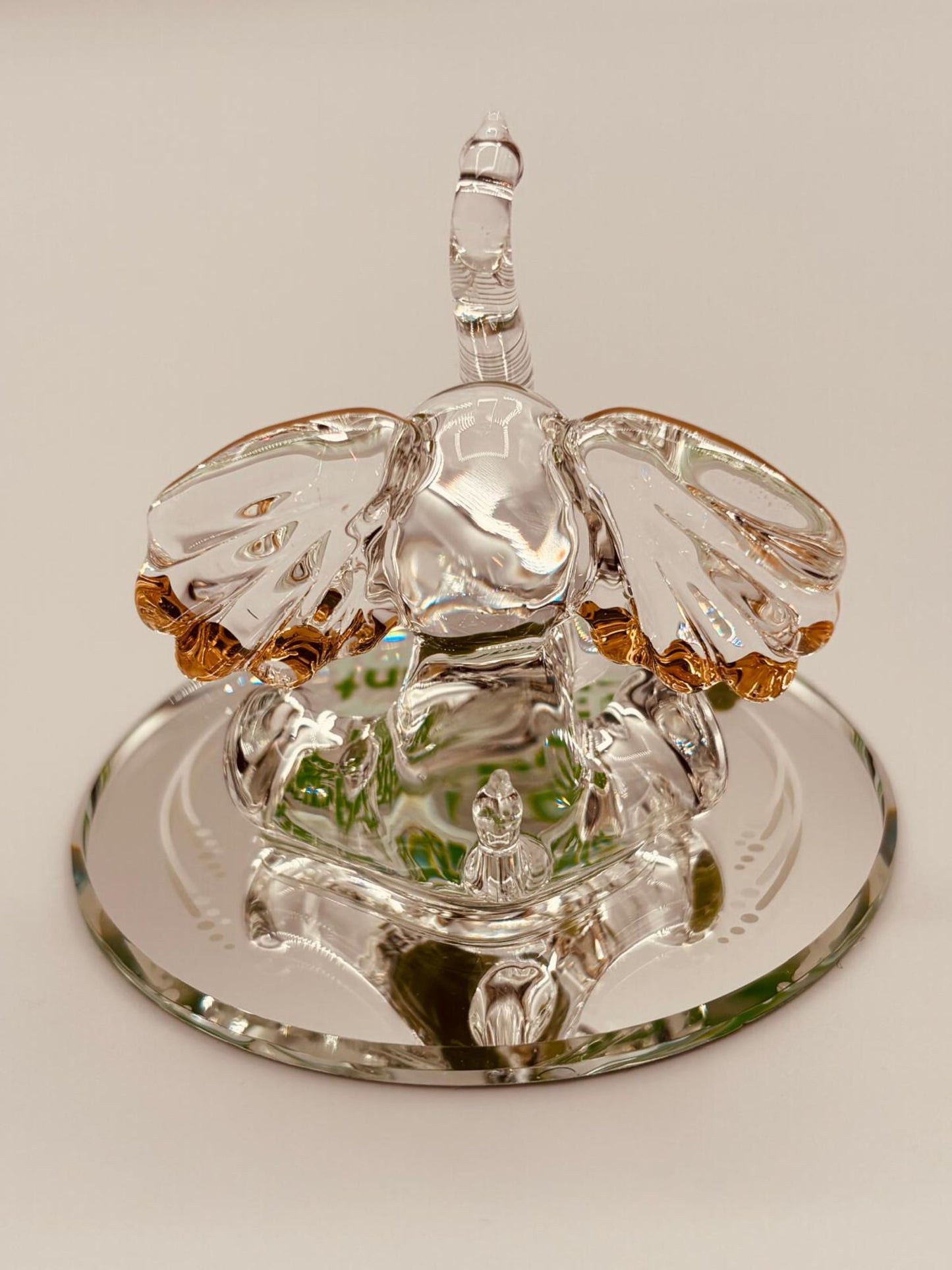 Lucky Elephant Glass Figurine | Handcrafted Elephant Decor with Clover and Crystal Eyes