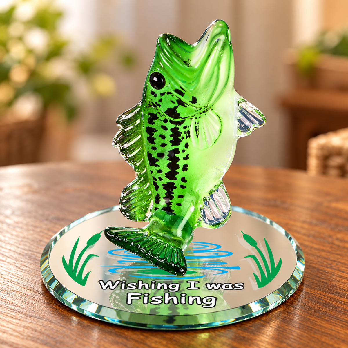 Largemouth Bass Figurine, Glass Fishing Decor, Fishing Gift for Anglers